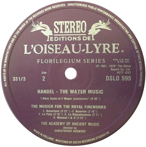 Handel Water Music Hogwood