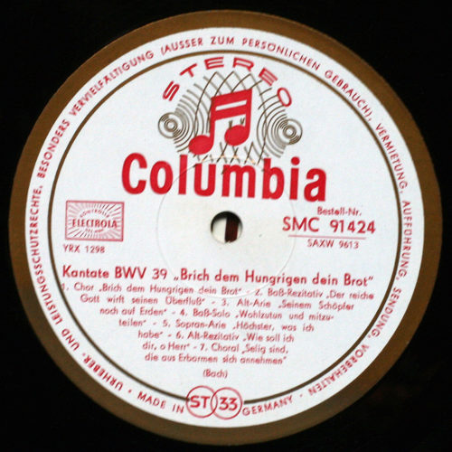 Bach • Cantates BWV 32 & 39 • Columbia SMC 91 424 • Consortium Musicum • Wolfgang Gönnenwein