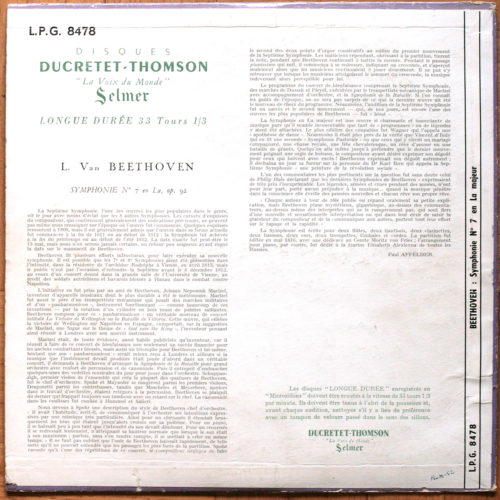 Beethoven • Symphonie n° 7 • Ducretet-Thomson LPG 8478 • Orchester der Wiener Staatsopernorchester • Hermann Scherchen