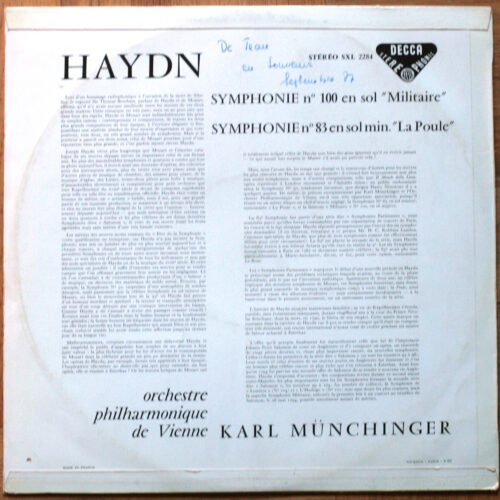 Haydn • Symphonies n° 100 "Military" & 83 "The Hen" • SXL 2284 • Vienna Philharmonic Orchestra • Karl Münchinger
