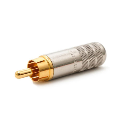 Switchcraft 3502AAU RCA straight phono plug • Male • Nickel handle • Gold plug