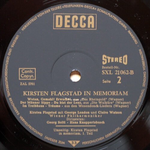 Wagner • In memoriam • Kirsten Flagstad • Decca SXL 21062-B • Wiener Philharmoniker • Georg Solti & Hans Knappertbusch