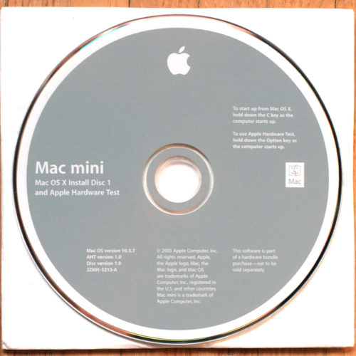 Apple Macintosh • MacMini PowerPC G4 • Set d'installation • Install software • OSX 10.3.7 • Panther Software