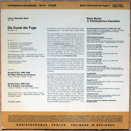 Bach • L'art de la fugue • Die Kunst Der Fuge BWV 1080 • Sonates BWV 1037 & 1038 • Kammerorchester Des Saarländischen Rundfunks • Karl Ristenpart