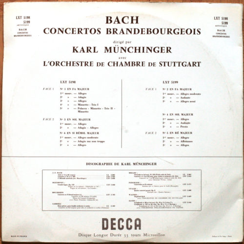 Bach • Concertos brandebourgeois • BWV 1046-1051 • Decca LXT 5198/99 • Stuttgarter Kammerorchester • Karl Münchinger