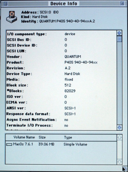 Conner • Apple Macintosh • Disque dur • Hard drive • CP3040A • 3.5” • 40 Mo • SCSI • 3550 r.p.m.