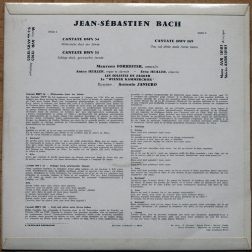 Bach • Cantates BWV 53 & 54 & 169 • Maureen Forrester • The Zagreb Soloists • Antonio Janigro