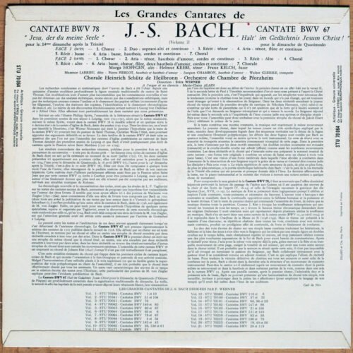 Bach • Cantates • Vol n° 7 • BWV 78 & 67 • Erato STU 70064 • Heinrich-Schütz-Chor Heilbronn • Das Südwestdeutsche Kammerorchester Pforzheim • Fritz Werner