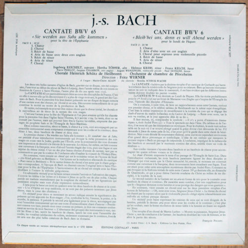 Bach • Cantates • Vol n° 6 • BWV 165 & 6 • Erato LDE 3136 • Heinrich-Schütz-Chor Heilbronn • Das Südwestdeutsche Kammerorchester Pforzheim • Fritz Werner
