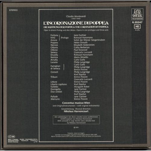 Monteverdi • L'incoronazione di Poppea • Helen Donath • Elisabeth Söderström • Cathy Berberian • Paul Esswood • Concentus Musicus Wien • Nikolaus Harnoncourt