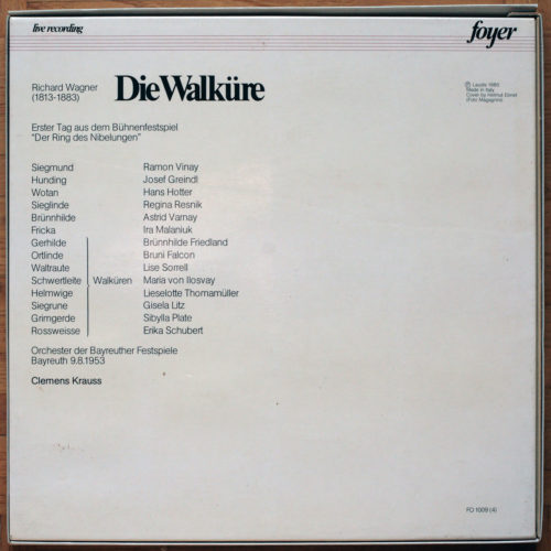Wagner • Die Walküre • La Walkyrie • Astrid Varnay • Hans Hotter • Regina Resnik • Josef Greindl • Ramón Vinay • Orchester der Bayreuther Festspiel • Clemens Krauss