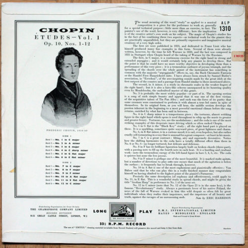Chopin • Les études n° 1 à 12 • Opus 10 • Volume 1 • HMV ALP 1310 • Shura Cherkassky