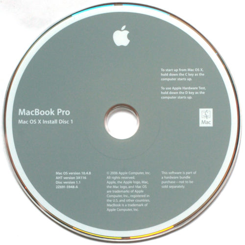 Apple Macintosh • MacBook Pro 15” • Intel Core 2 Duo • 2006 • Set d'installation • Install software • OSX 10.4.8 • Multilingual • Tiger Software
