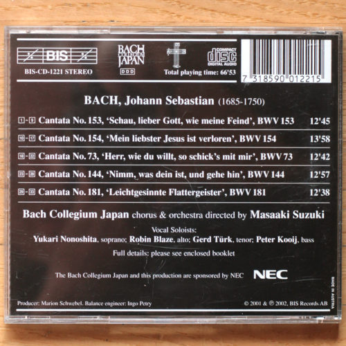 Bach • Cantates BWV 73 & 144 & 153 & 154 & 181 • Vol. 17 • Bach Collegium Japan • Masaaki Suzuki • 1 CD • BIS 1221