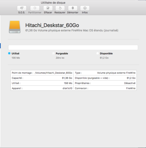 Hitachi • Apple Macintosh • Disque dur • Hard drive • 2003 • Deskstar • IC35L060AVV207-0 • 3.5” • 60 Go • ATA/IDE • 7200 r.p.m. • Occasion