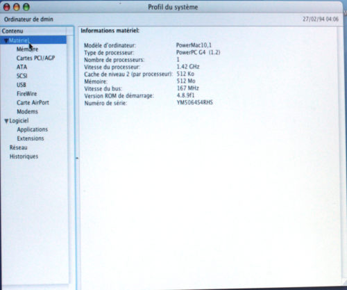 Apple Macintosh • Mac Mini • G4 • PowerPC 7457A • 1.42 GHz • A1103 • M9687LL/b • 512 MB • 75 GB
