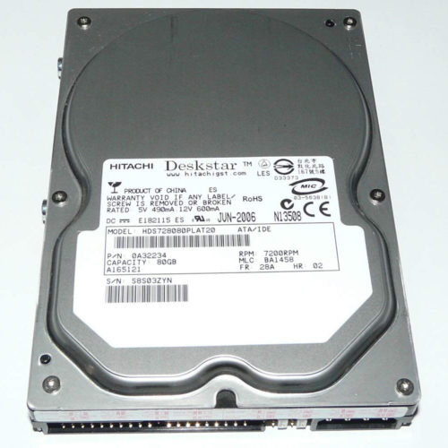 Hitachi • Disque dur • Hard drive • 2007 • HDS728080PLAT20 • 3.5” • 80 Go • ATA/IDE • 7200 r.p.m. • NOS