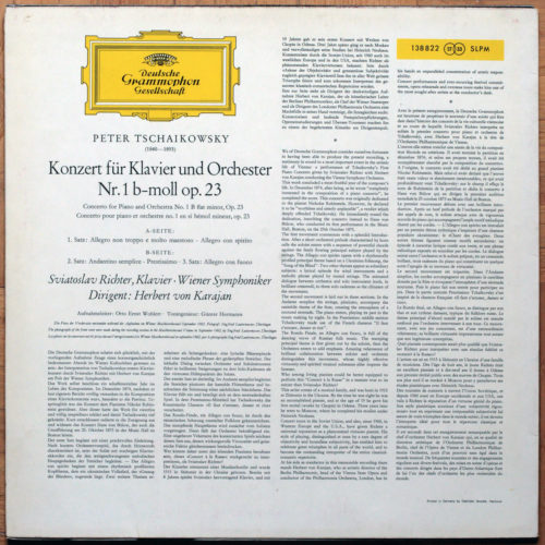 Tchaikovsky • Concerto pour piano n° 1 • DGG 138 822 SLPM • Svjatoslav Richter • Wiener Philharmoniker • Herbert von Karajan