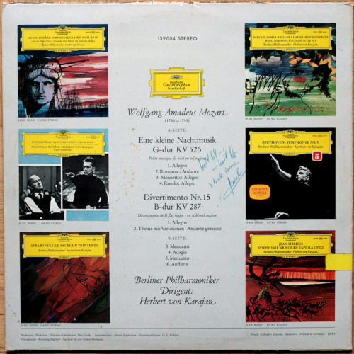 Mozart • Eine Kleine Nachtmusik (Petite musique de nuit) – KV 525 • Divertimento – KV 287 • DGG SLPM 139 004 • 1965 • Berliner Philharmoniker • Herbert von Karajan