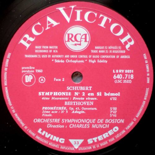 Schubert • Symphonie N° 2 • Beethoven • Prométhée • RCA Victor 640.718 A • Boston Symphony Orchestra • Charles Munch