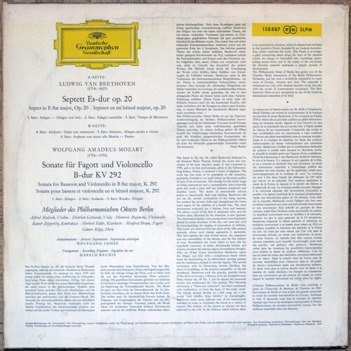 Beethoven - Septett Es-Dur Op. 20 • Mozart - Sonate für fagott und violoncello B-Dur KV 292 • DGG 138 887 SLPM Red Stereo • Philharmonisches Oktett Berlin