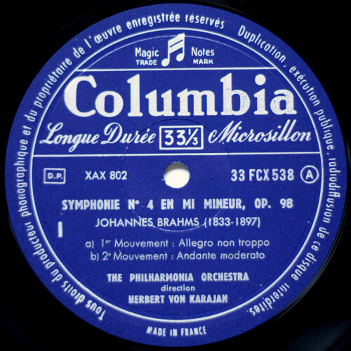 Brahms • Symphonie n° 4 – Op. 98 • Columbia FCX 538 • Philharmonia Orchestra • Herbert von Karajan