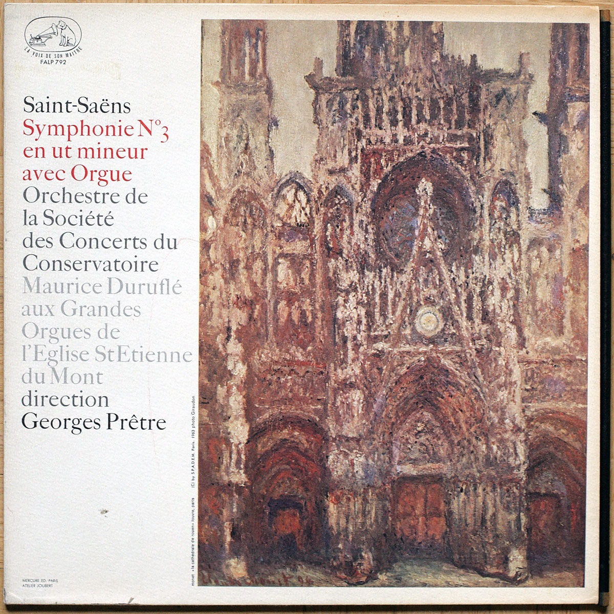 Saint-Saëns • Symphonie n° 3 en ut mineur avec orgue • ASDF 792 • Maurice Duruflé • Orchestre de la Société des Concerts du Conservatoire • Georges Prêtre