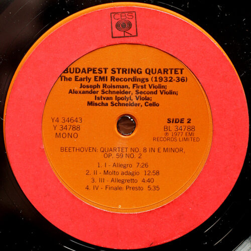 Budapest String Quartet • The historic early EMI recordings (1932-36) • Mozart • Beethoven • Brahms • CBS Y4 34643 • Special version