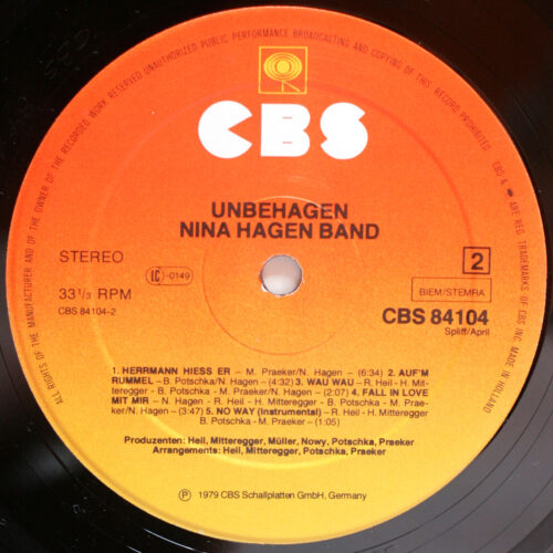 Nina Hagen band • Unbehagen • CBS 84 104