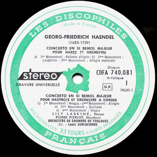 Händel • Concerto pour harpe • 3 concertos pour hautbois • Les Discophiles Français CDFA 740081 • Orchestre de chambre de Toulouse • Louis Auriacombe