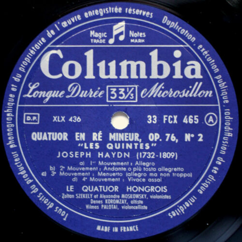 Haydn • Quatuor Op 76 n° 2 "Les Quintes" & Quatuor Op 64 n° 5 "L'Alouette" • Columbia FCX 465 • Le Quatuor Hongrois