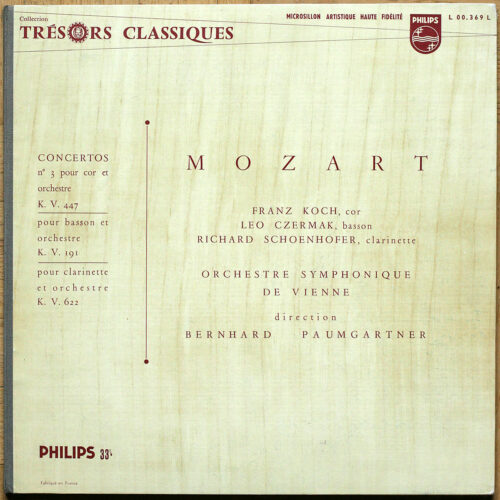 Mozart • Concerto pour clarinette – KV 622 • Concerto pour cor – KV 447 • Concerto pour basson – KV 191 • Philips Minigroove L 00369 L • Wiener Symphoniker • Bernhard Paumgartner