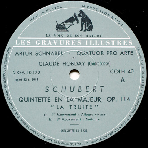 Schubert • Quintette "La truite" • Forellenquintett • Les Gravures Illustres • COLH 40 • Artur Schnabel • Quatuor Pro Arte