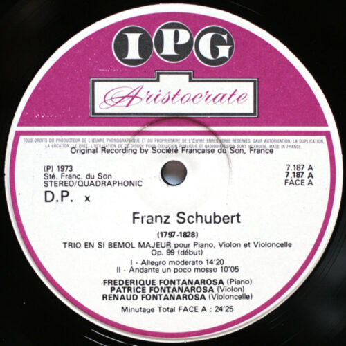 Schubert ‎• Trio pour piano & violon & violoncelle n° 1 Op. 99 - Notturno Op. 148 pour piano & violoncelle • IPG 7.187 • Trio Fontanarosa