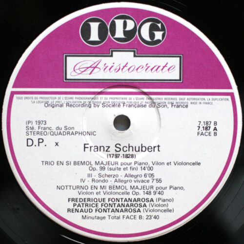 Schubert ‎• Trio pour piano & violon & violoncelle n° 1 Op. 99 - Notturno Op. 148 pour piano & violoncelle • IPG 7.187 • Trio Fontanarosa
