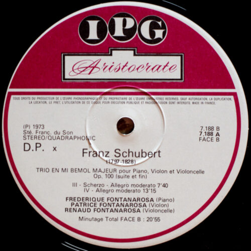 Schubert ‎• Trio pour piano & violon & violoncelle n° 2 Op. 100 • IPG 7.188 • Trio Fontanarosa