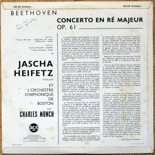 Beethoven • Concerto pour violon • RCA 630 320 • Jascha Heifetz • Orchestre symphonique de Boston • Charles Munch
