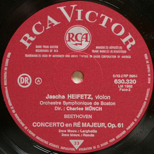 Beethoven • Concerto pour violon • RCA 630 320 • Jascha Heifetz • Orchestre symphonique de Boston • Charles Munch