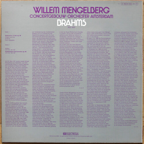 Brahms • Symphonie n° 3 • Ouverture académique • EMI Dacapo 1C 053-01 453 M • Concertgebouw-orchester Amsterdam • Willem Mengelberg