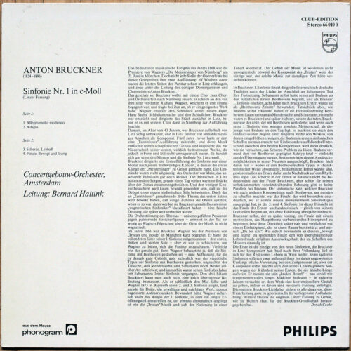 Bruckner • Symphonie n° 1 en ut mineur • Symphonie Nr. 1 C-moll • Philips 66 010 0 • Concertgebouw-Orchester Amsterdam • Bernard Haitink