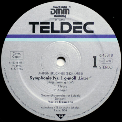Bruckner • Symphonie n° 1 en ut mineur • Symphonie Nr. 1 C-moll • Teldec 6.43318AH • Gewandhausorchester Leipzig • Václav Neumann