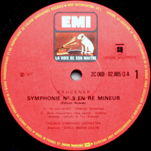 Bruckner • Symphonie n° 9 en ré mineur • Symphonie Nr. 9 D-moll • EMI 2 C 069-02885 • Quadraphonic • Chicago Symphony Orchestra • Carlo Maria Giulini