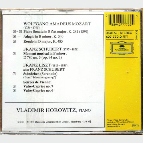 Horowitz at home • Mozart • Schubert • Liszt • DGG 427 772-2 • Horowitz