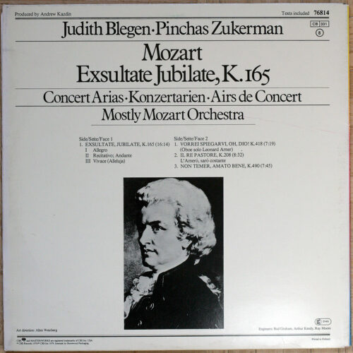 Mozart • Exsultate Jubilate – KV 165 • Konzertarien • Concert arias • CBS 76814 • Judith Blegen • Pinchas Zukerman