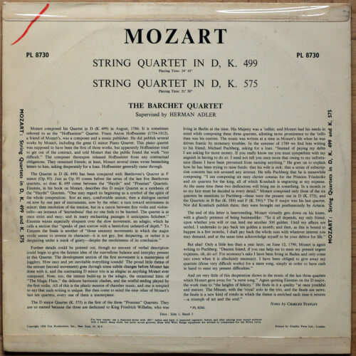 Mozart • Quatuor à cordes • Streichquartette • String Quartets • N° 20 – D-Dur KV 499 & n° 21 – D-Dur KV 575 • Vox PL 8730 • The Barchet Quartet