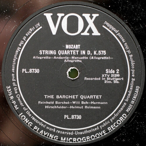 Mozart • Quatuor à cordes • Streichquartette • String Quartets • N° 20 – D-Dur KV 499 & n° 21 – D-Dur KV 575 • Vox PL 8730 • The Barchet Quartet