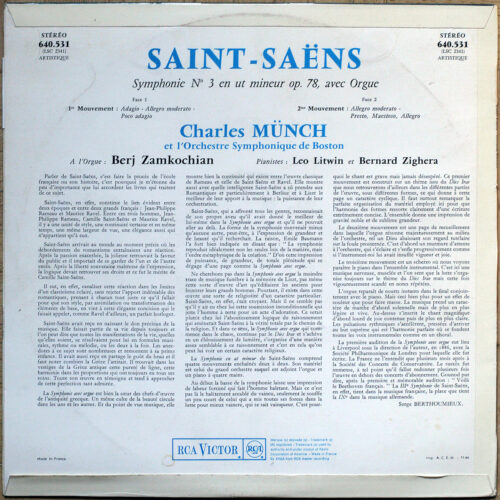 Saint-Saëns • Symphonie n° 3 en ut mineur avec orgue • RCA Living Stereo 640.531 • Berj Zamkochian • Boston Symphony Orchestra • Charles Munch
