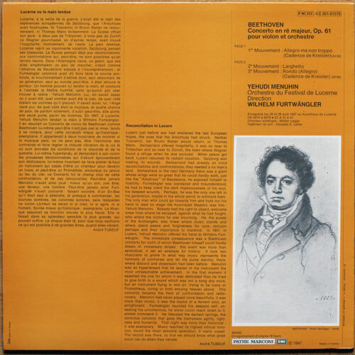 Beethoven • Concerto pour violon • Violinkonzert • Op. 61 • EMI 2C 051-01570 • Yehudi Menuhin • Orchestre Du Festival De Lucerne • Wilhelm Furtwängler