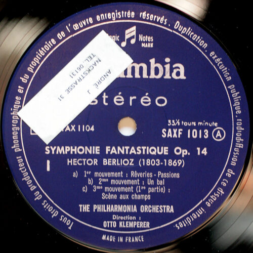 Berlioz • Symphonie fantastique • Columbia SAXF 1013 • Philharmonia Orchestra • Otto Klemperer