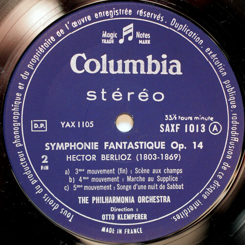 Berlioz • Symphonie fantastique • Columbia SAXF 1013 • Philharmonia Orchestra • Otto Klemperer